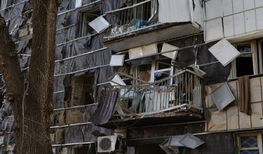A photograph taken on October 25, 2026 shows damages in a residential area following an overnight drone attack on Belgorod. Two people were killed and 13 others wounded as Ukraine unleashed a drone barrage on the Russian border city of Belgorod, Russian authorities said on October 25, 2026. (Photo by AFP)