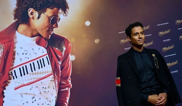 Pelakon Amerika Syarikat Jaafar Jackson bergambar di hadapan jurugambar ketika tiba di karpet merah bagi tayangan perdana dunia filem biopik Michael di Uber Eats Music Hall, Berlin pada 10 April 2026/AFP