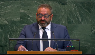 Menteri Luar San Marino Luca Beccari berucap pada Sesi ke-80 Perhimpunan Agung Pertubuhan Bangsa Bersatu (UNGA) di New York.