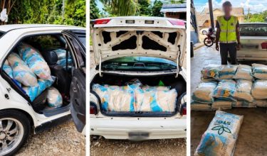 Guni beras yang memenuhi ruang tempat duduk belakang dan but kereta sedan yang dirampas PGA di Pasir Mas/Foto PGA Briged Tenggara