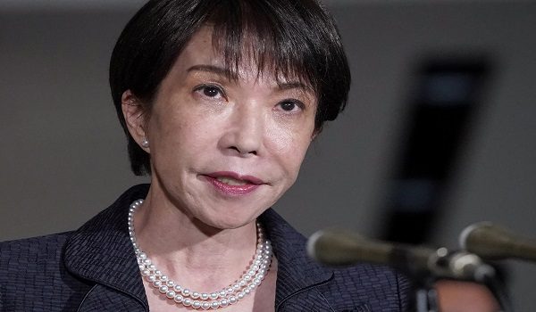 Japanese Prime Minister Sanae Takaichi speaks to reporters, following a telephone conversation with Iranian President Masoud Pezeshkian, at her residence in Tokyo on April 30, 2026. (Photo by JIJI Press / AFP) / Japan OUT