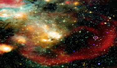 Lokasi yang dibulatkan menunjukkan sebuah bintang berhampiran tepi sisa supernova, kira-kira 15,000 tahun cahaya dari Bumi, yang memancarkan gelombang radio setiap 44 minit. / Foto REUTERS