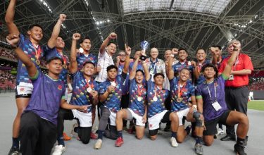 Aksi pemain Malaysia meraikan kemenangan selepas menewaskan Thailand 12-5 pada perlawanan akhir SEA 7s 2026/Foto Thatparticularshot