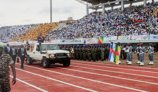 Central African Republic President Faustin-Archange Touadera arrives in a vehicle to take the oath of office during a swearing-in ceremony in Bangui, Central African Republic, March 30, 2026. REUTERS/Leger Serge Kokpakpa