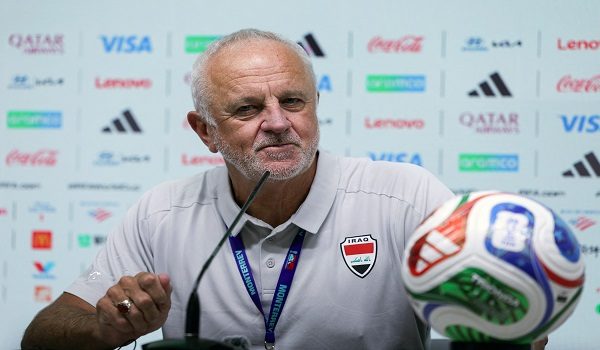 Iraq's head coach Australian Graham Arnold looks on during a press conferente at the BBV Stadium in Guadalupe, Nuevo Leon state, Mexico, on March 30, 2026, ahead of the FIFA World Cup qualifiers final playoff match against Bolivia on March 31. (Photo by Julio Cesar AGUILAR / AFP)
