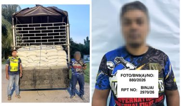 Pemandu lori berusia 34 tahun ditahan bersama lebih 8 tan beras seludup di Tumpat/Foto PGA Briged Tenggara