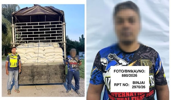 Pemandu lori berusia 34 tahun ditahan bersama lebih 8 tan beras seludup di Tumpat/Foto PGA Briged Tenggara