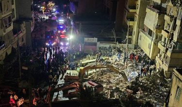 First responders gather at the site of an Israeli airstrike in Beiruts southern suburb of Haret Hreik neighborhood on May 6, 2026. An Israeli strike in Lebanon's eastern Bekaa valley killed four people on May 6, while the Israeli army said it struck Hezbollah targets in the south, after warning residents of a dozen towns to evacuate. Israel and Hezbollah have been trading accusations of violating the ceasefire agreement in force since April 17. (Photo by AFP)