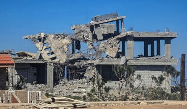 The remains of a home under construction is destroyed by the Israeli army in the southern Lebanese village of Beit Lif, in the Bint Jbeil district on April 22, 2026. Israel's foreign minister on April 22, urged Beirut to make joint efforts with Israel to counter the Lebanese armed group Hezbollah, ahead of talks between the countries set to resume in Washington. On February 28, Israel and the United States launched strikes on Iran, killing its supreme leader and triggering a war that spread across the Middle East, with Lebanon's Hezbollah entering the fray on March 2. (Photo by Kawnat HAJU / AFP)