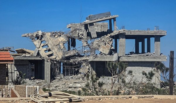 The remains of a home under construction is destroyed by the Israeli army in the southern Lebanese village of Beit Lif, in the Bint Jbeil district on April 22, 2026. Israel's foreign minister on April 22, urged Beirut to make joint efforts with Israel to counter the Lebanese armed group Hezbollah, ahead of talks between the countries set to resume in Washington. On February 28, Israel and the United States launched strikes on Iran, killing its supreme leader and triggering a war that spread across the Middle East, with Lebanon's Hezbollah entering the fray on March 2. (Photo by Kawnat HAJU / AFP)