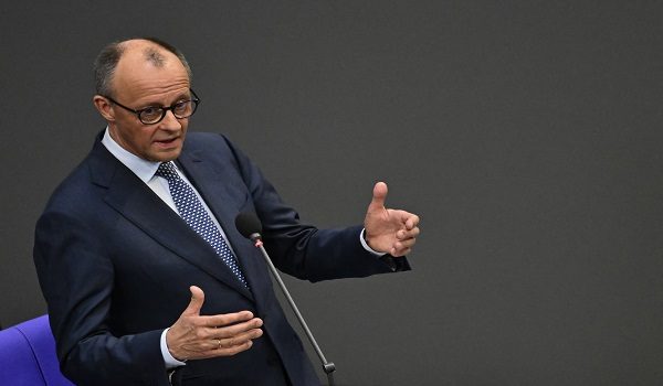 German Chancellor Friedrich Merz answers questions from parliamentarians to the government during a question time at the Bundestag (lower house of parliament) in Berlin, on March 25, 2026. (Photo by John MACDOUGALL / AFP)