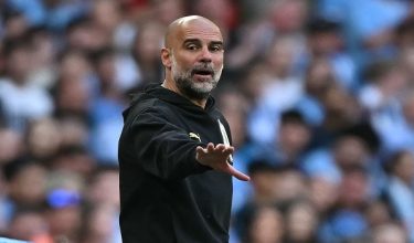 Manchester City's Spanish manager Pep Guardiola gestures on the touchline during the English FA Cup semi final football match between Manchester City and Southampton at Wembley stadium in London, on April 25, 2026. (Photo by Ben STANSALL / AFP) / NOT FOR MARKETING OR ADVERTISING USE / RESTRICTED TO EDITORIAL USE